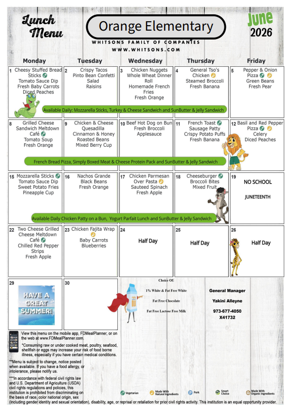 June Elementary Lunch