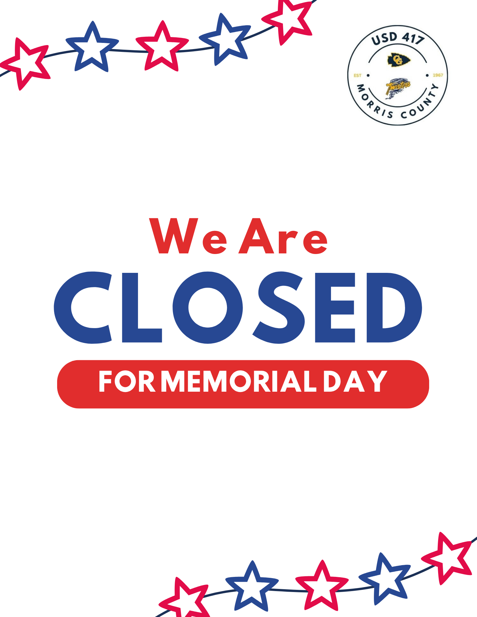 District Office Closed for Memorial Day