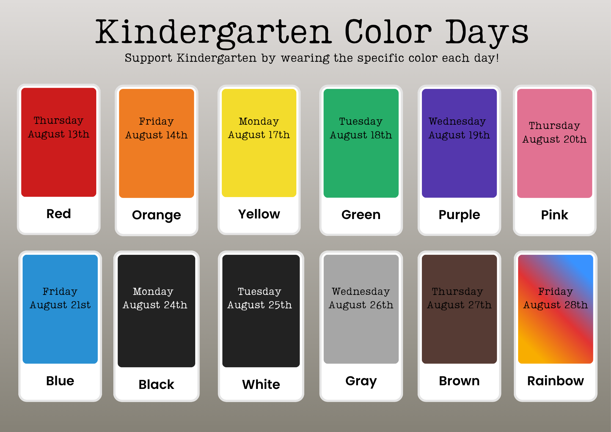 Kindergarten Color Days