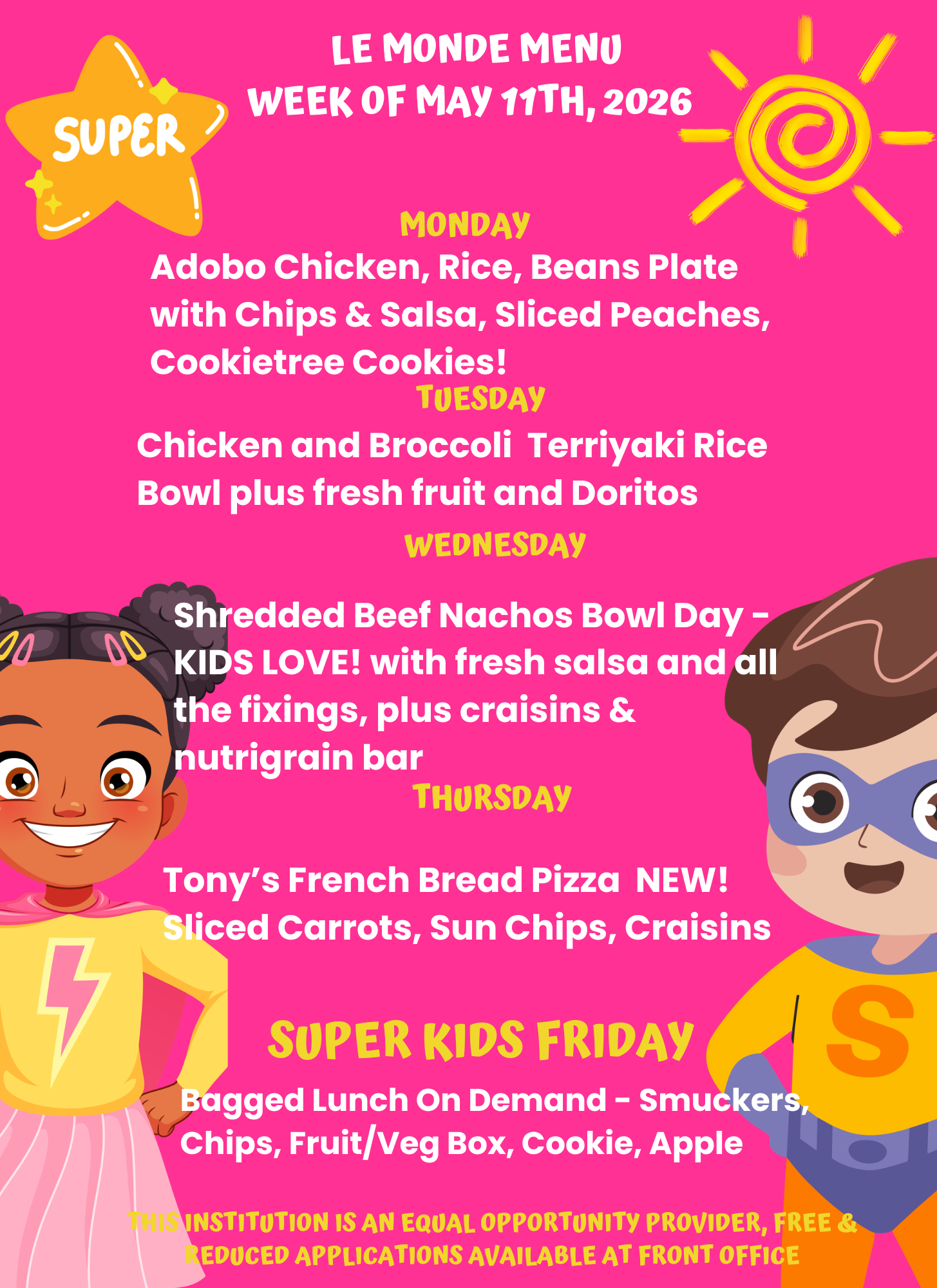 Super Kids Week Menu