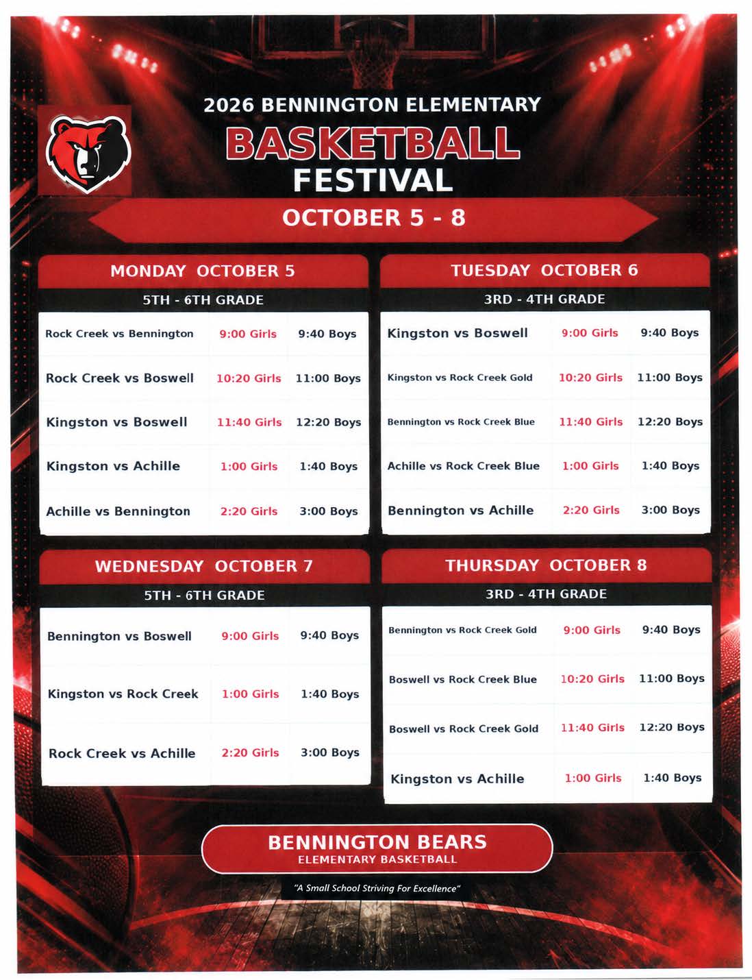 Bennington Elementary Basketball Festival