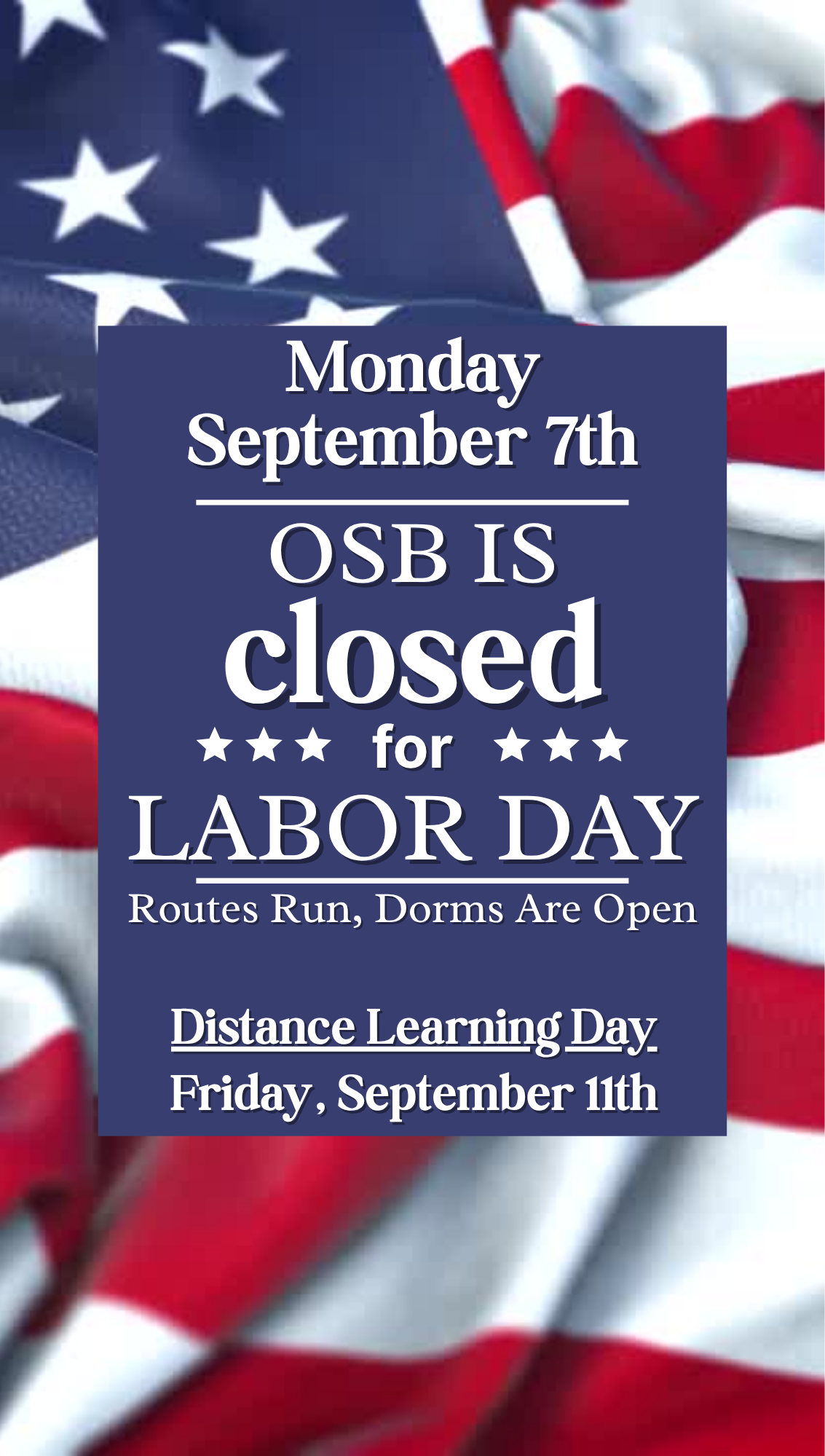 Monday, September 7th- School Closed for Labor Day