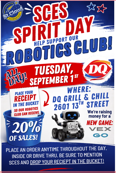 Tomorrow! Dairy Queen Spirit Day to Support the Robotics Club!