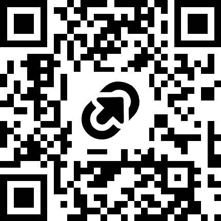 A QR code with a circular arrow and an upward-pointing arrow icon in the center.