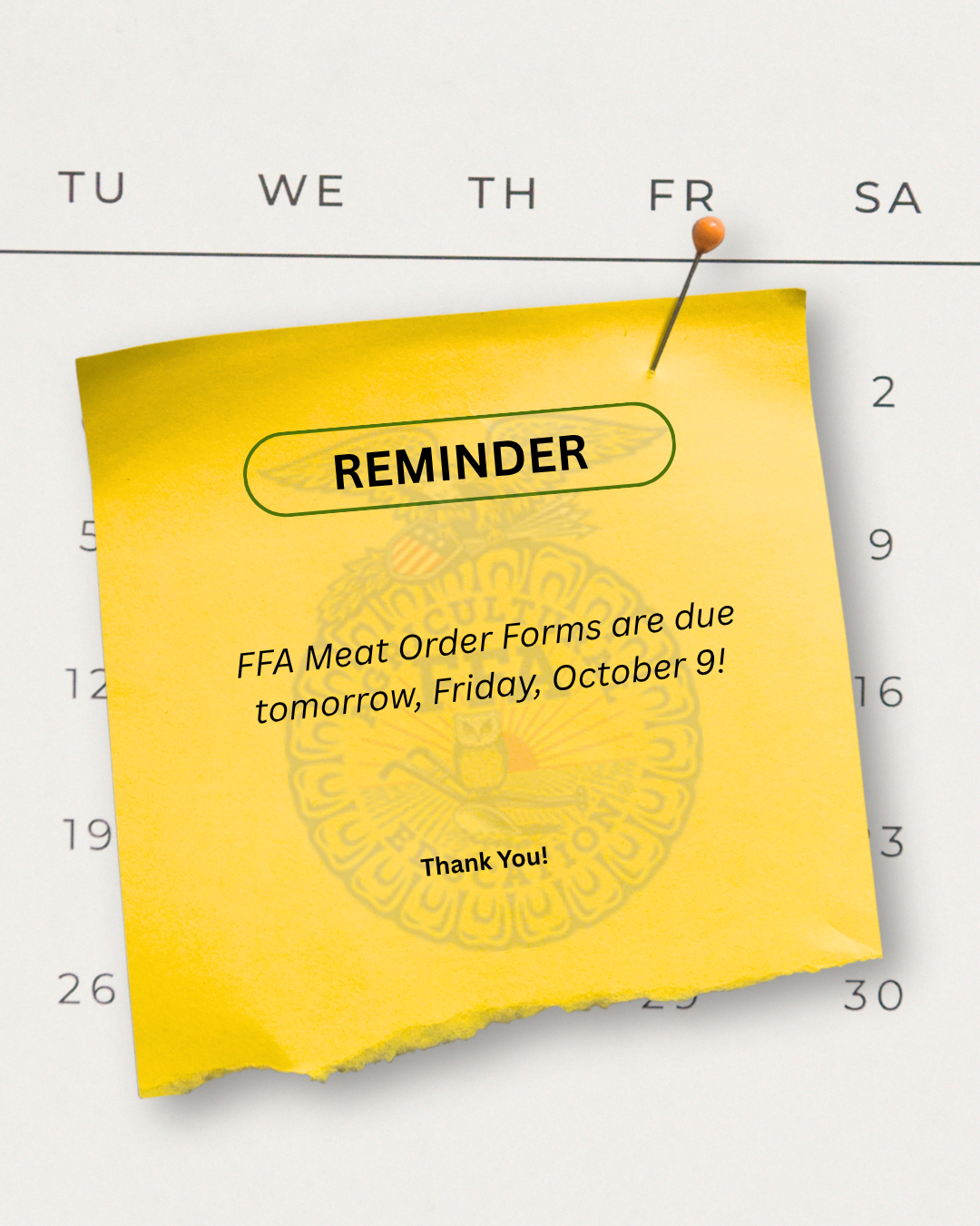 Reminder: FFA Meat Order Forms