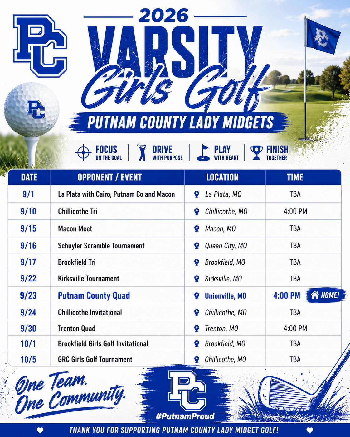⛳ 2026 PUTNAM COUNTY LADY MIDGETS GOLF