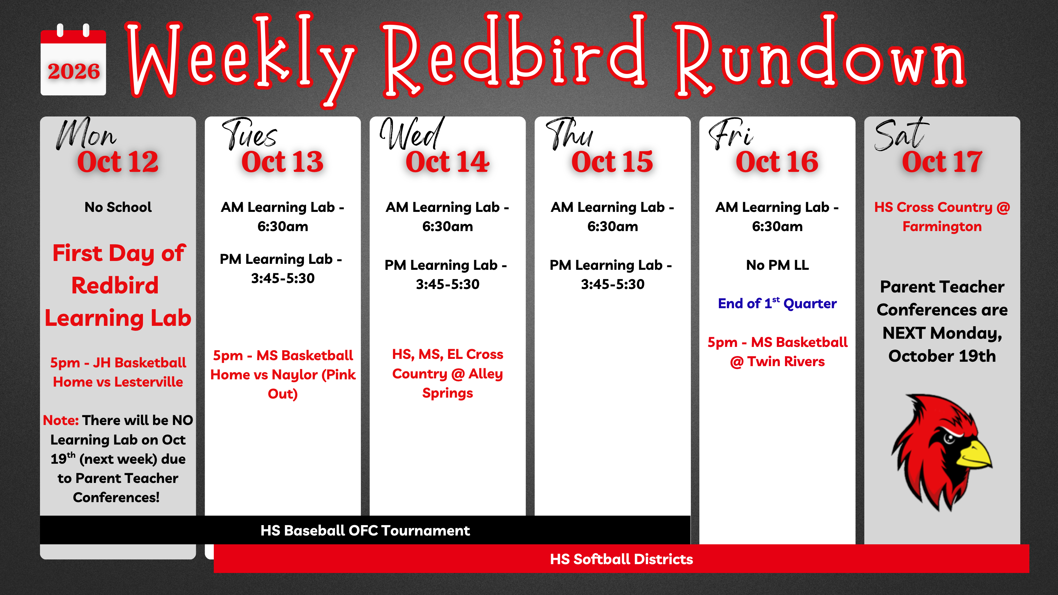 Redbird Rundown - October 12th-17th