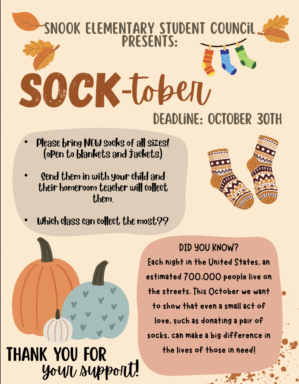 Student Council Sock-tober- Deadline October 30th
