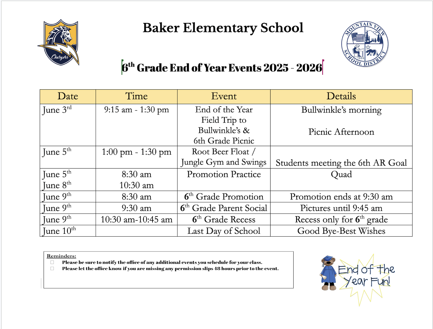 End of the Year Calendar