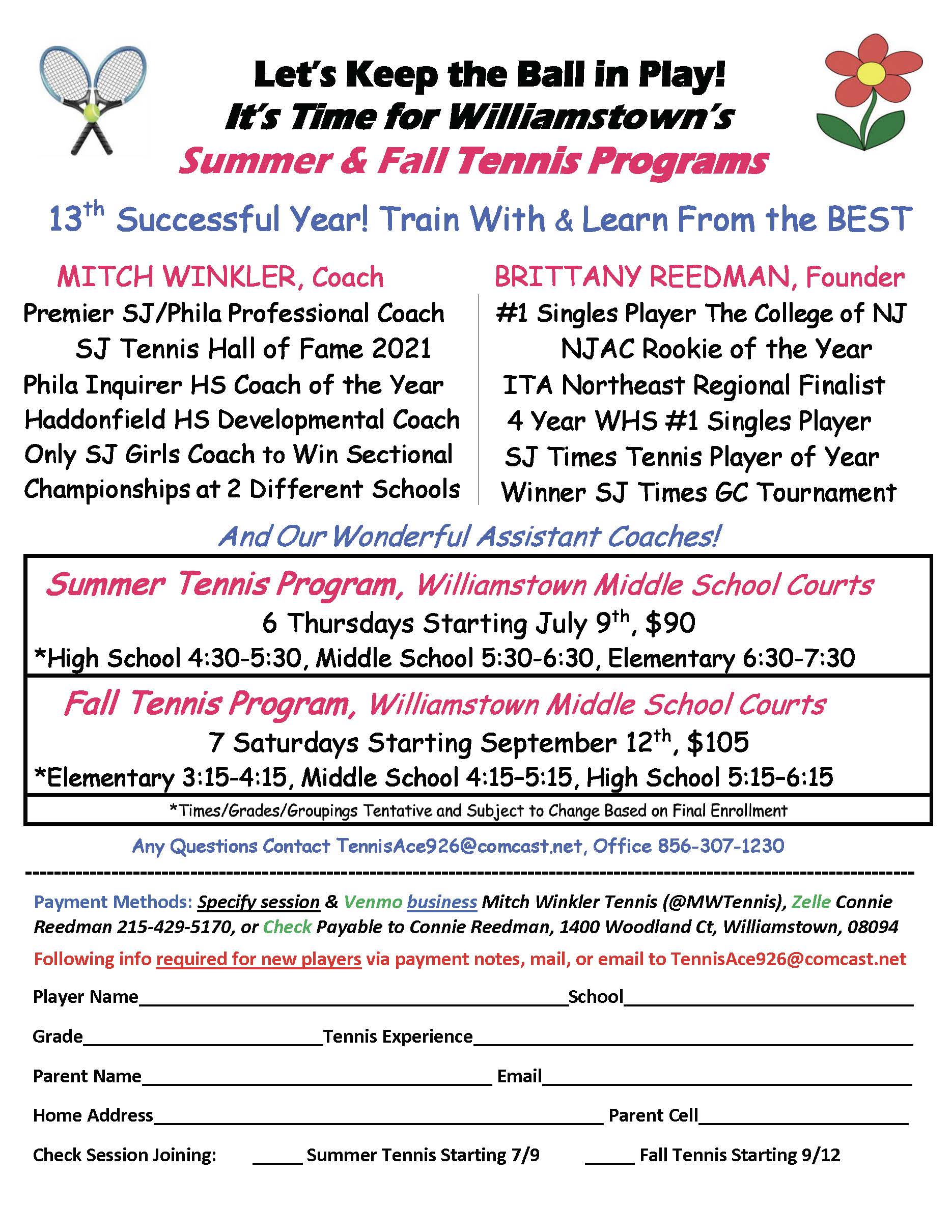 Summer & Fall Tennis Programs!