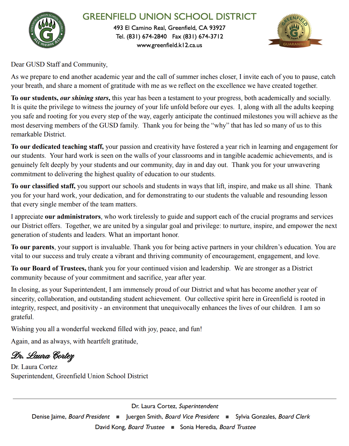A Heartfelt Thank You to the GUSD Community 💚