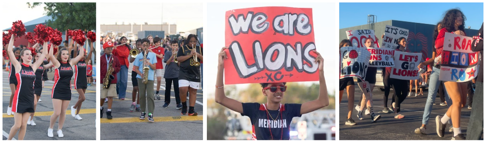 Students march and dance in the Homecoming Parade