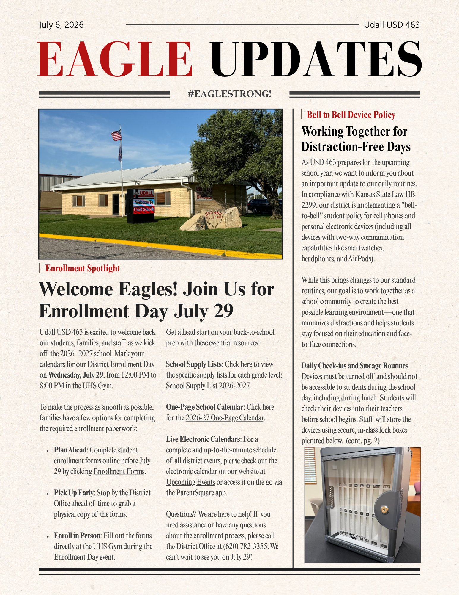 USD 463 District Newsletter (July 6, 2026)
