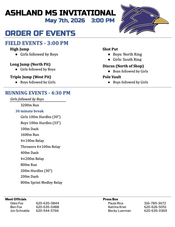 Announcements Thursday, May 7th: 