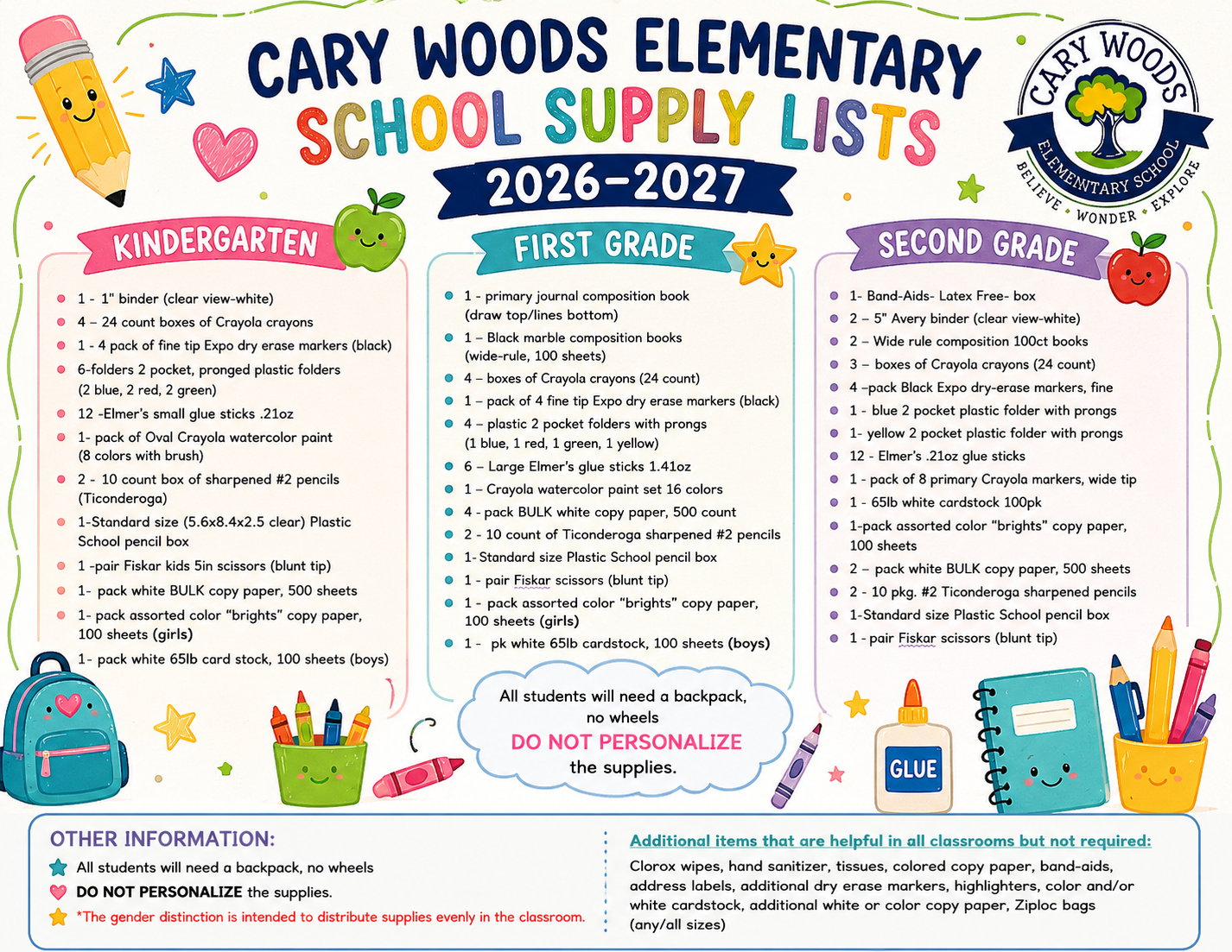 CWES 2026 -27 School supply list 