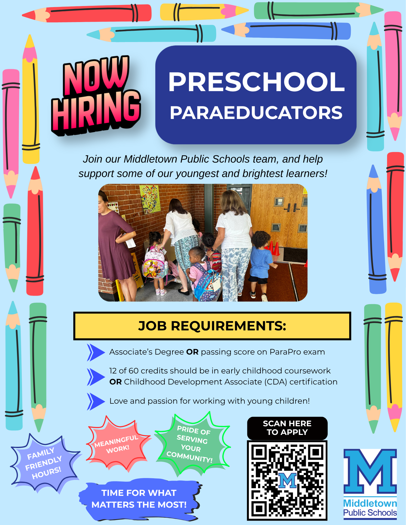 NOW HIRING: PreK Paraeducators for Middletown Public Schools