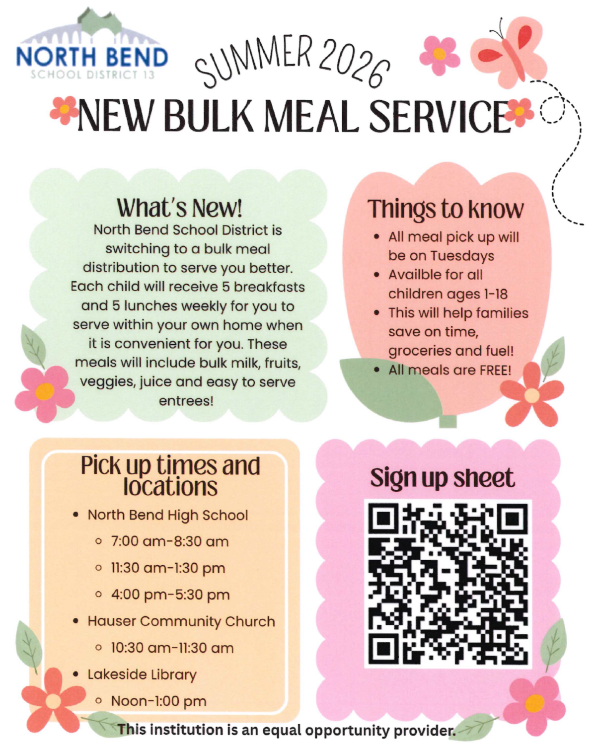 North Bend Schools, Fueling Kids All Summer Long 🤎💛 Weekly Bulk Meal Pick-Up for All Children ages 1-18, you don't even have to attend North Bend Schools to participate 