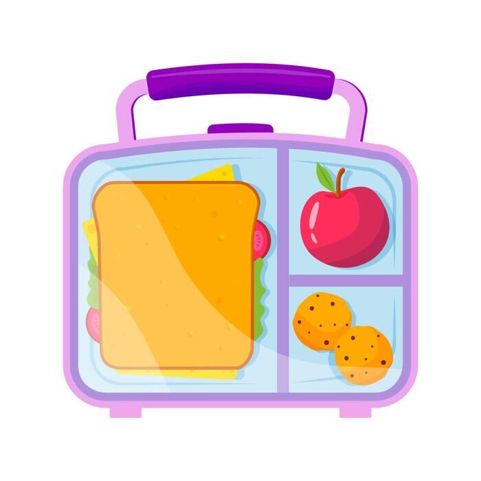 A purple lunchbox filled with a sandwich, an apple, and cookies.