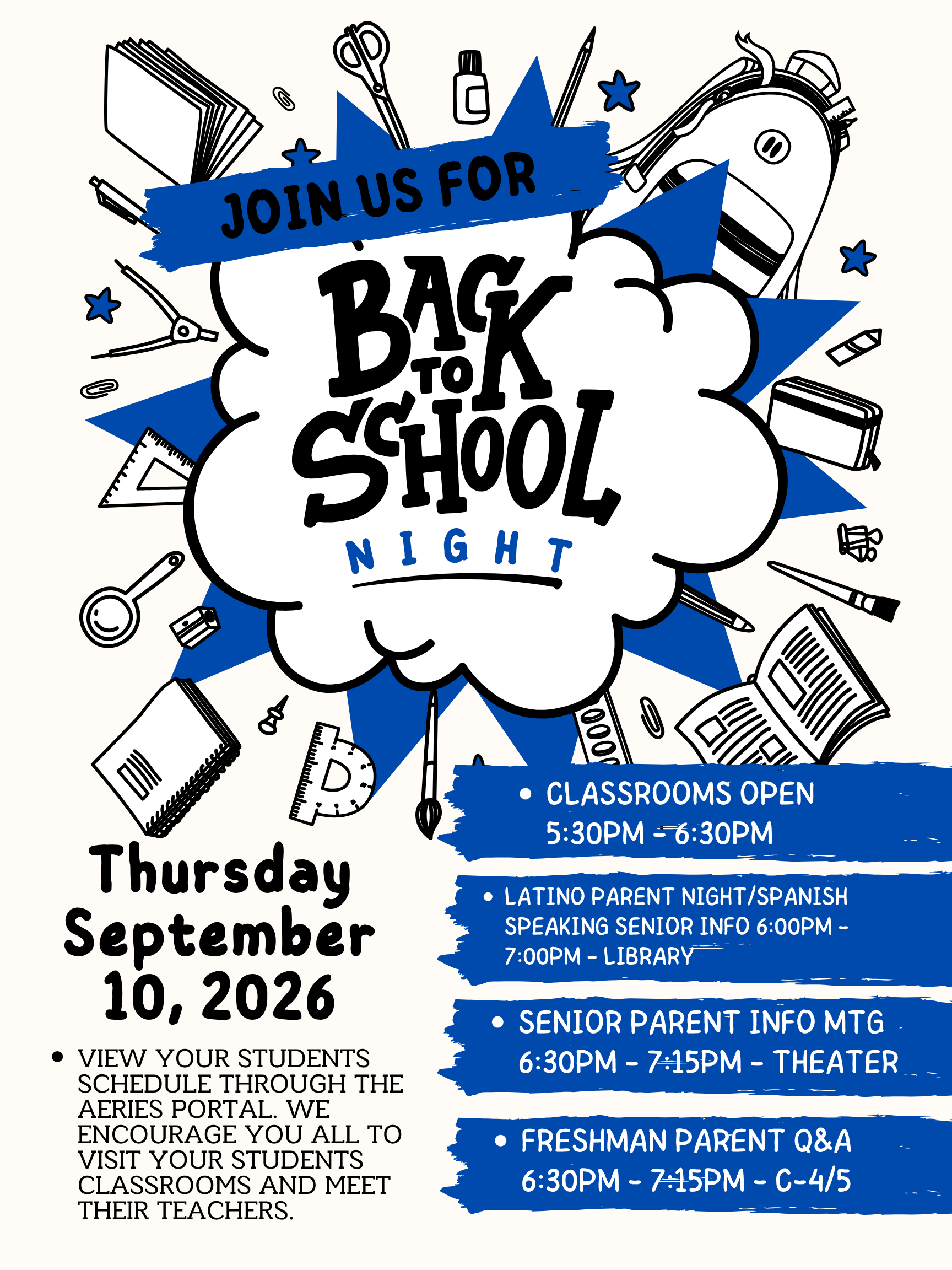Back To School Night 09/10/2026 5:30PM
