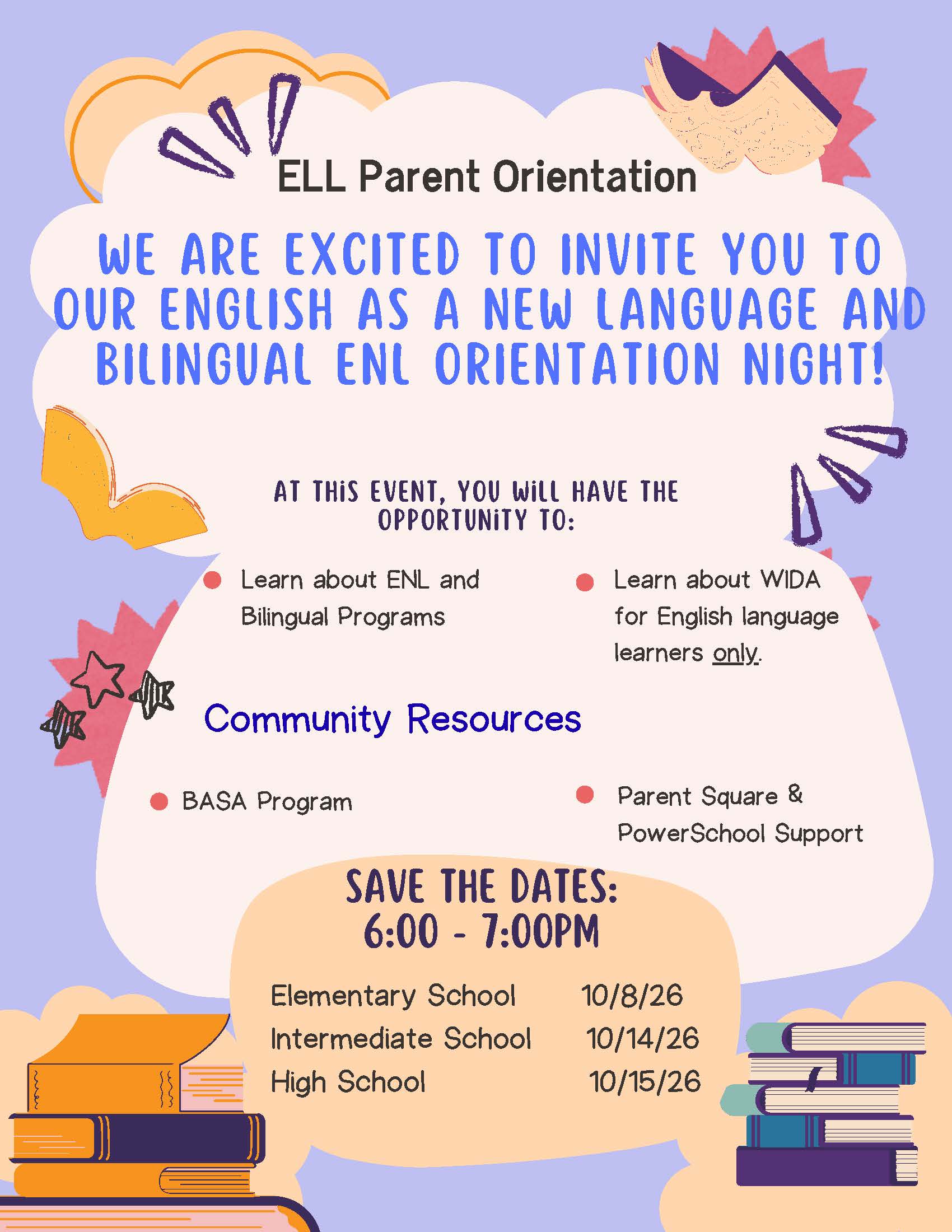 Save the Date: ELL Parent Orientation Nights