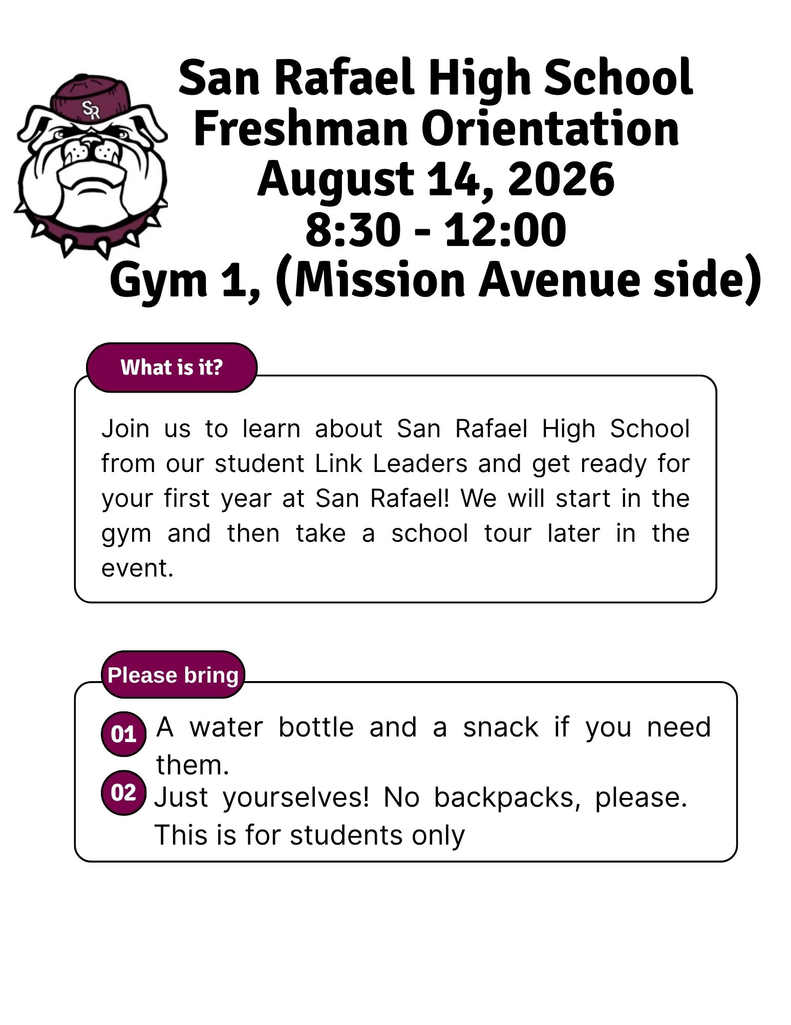 SRHS Freshman Orientation - 2026-2027 School Year