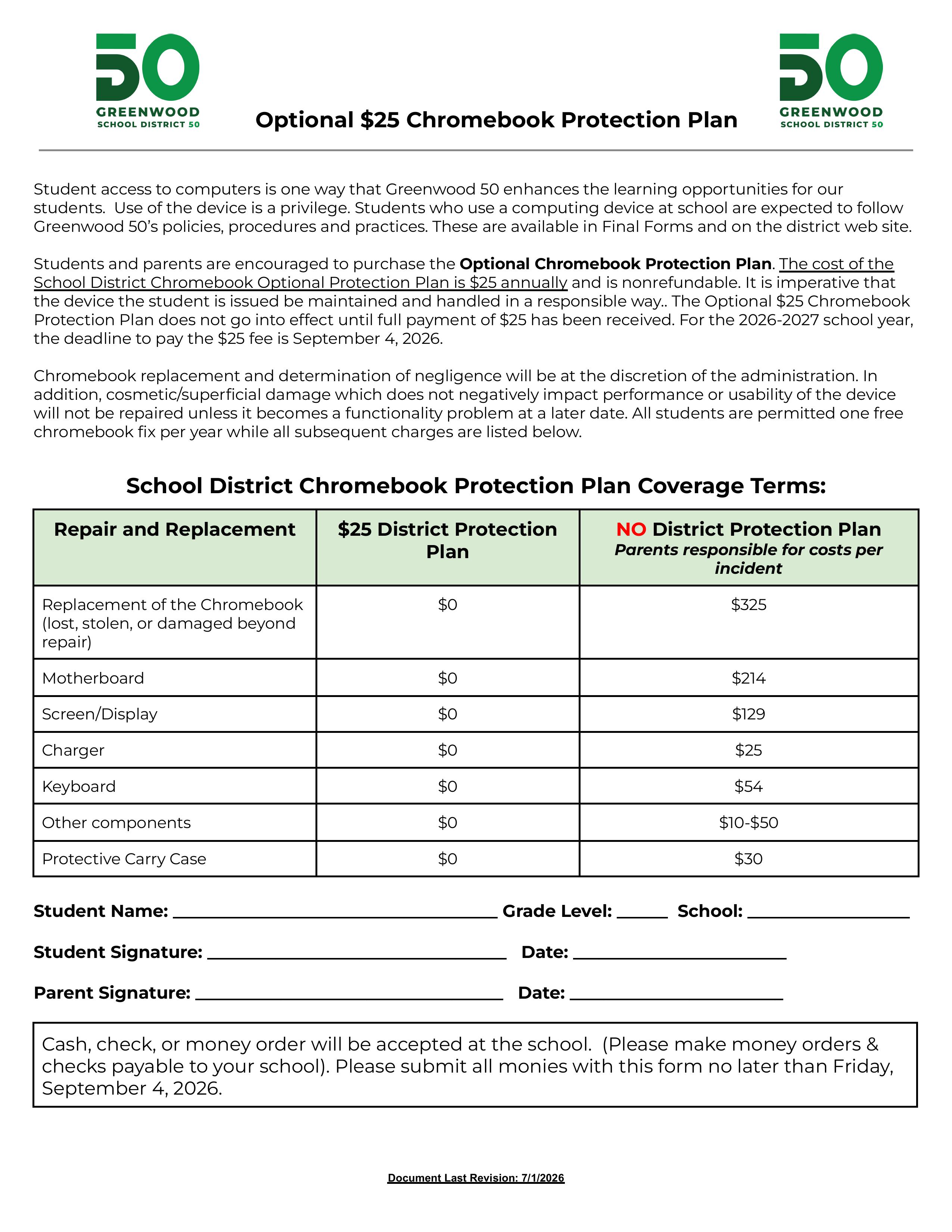 2026-2027 Optional Chromebook Insurance