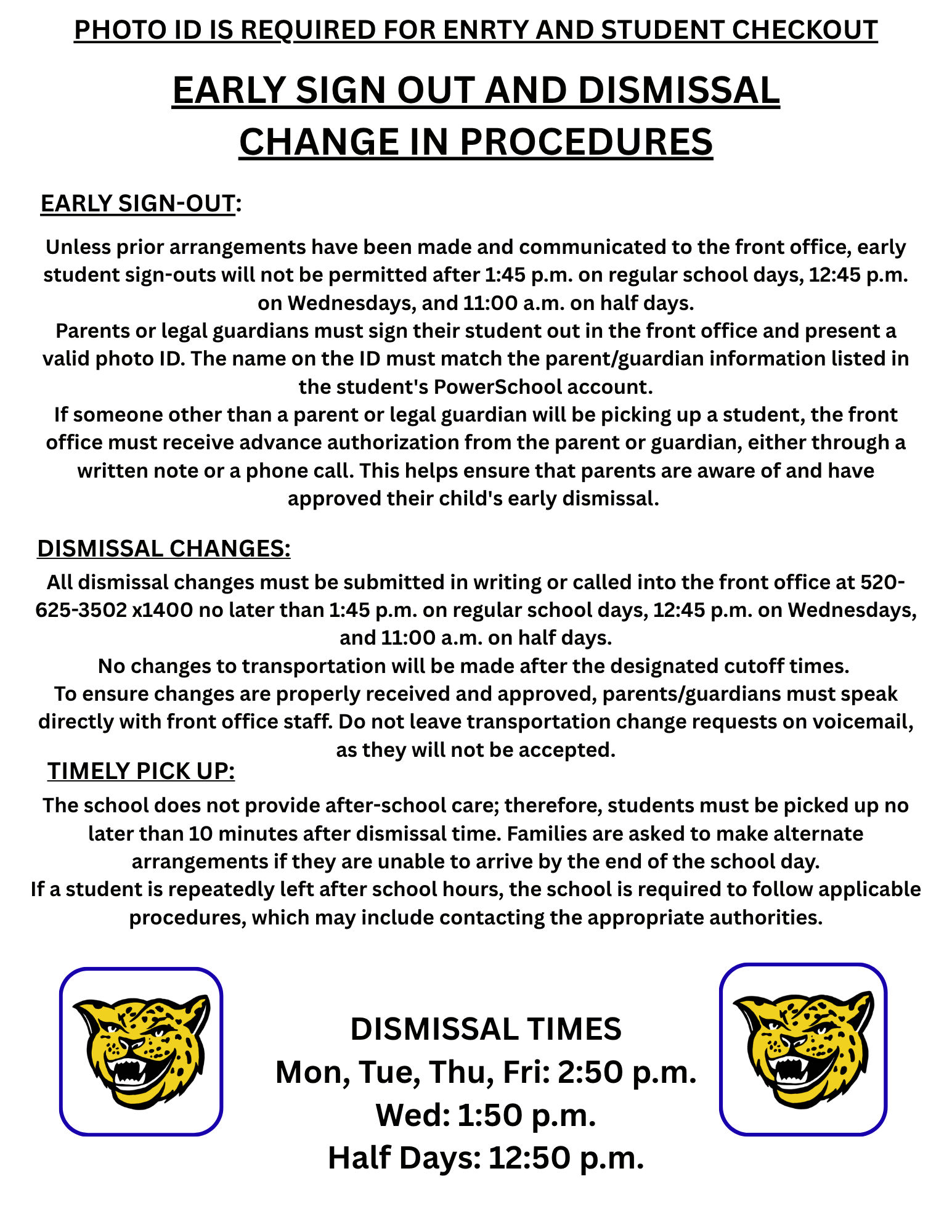New Early Sign-Out and Dismissal Procedures Begin Monday, August 17, 2026