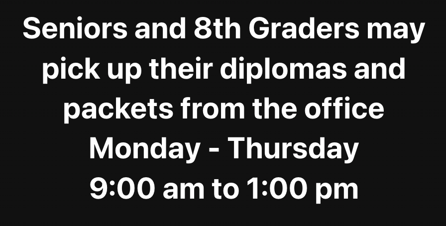 8th Grade and Senior Items Available for Pickup