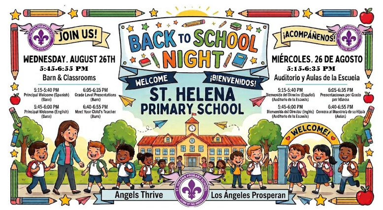 SHPS Back to School Night for Parents, Wednesday, August 26th at 5:15 Spanish and 5:45 English