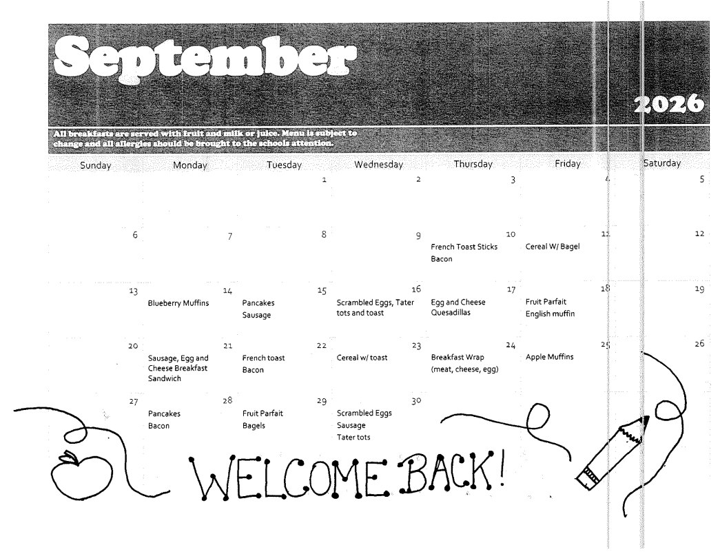 September Breakfast and Lunch Menu 