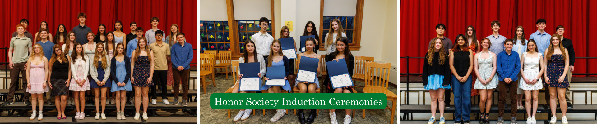 Honor society inductees pose for photos in groups