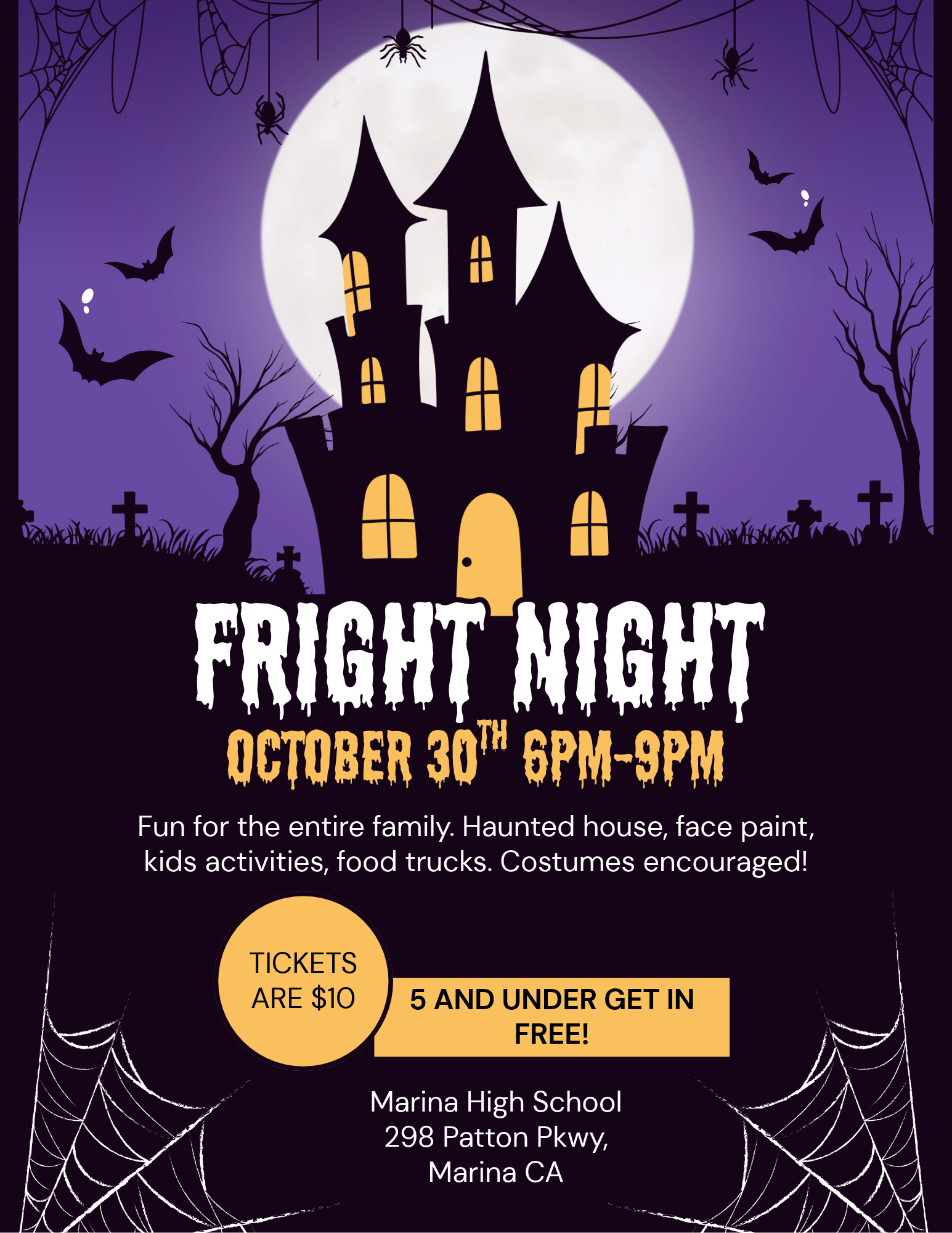 Fright Night @ Marina High | October 30 | 6 - 9 pm