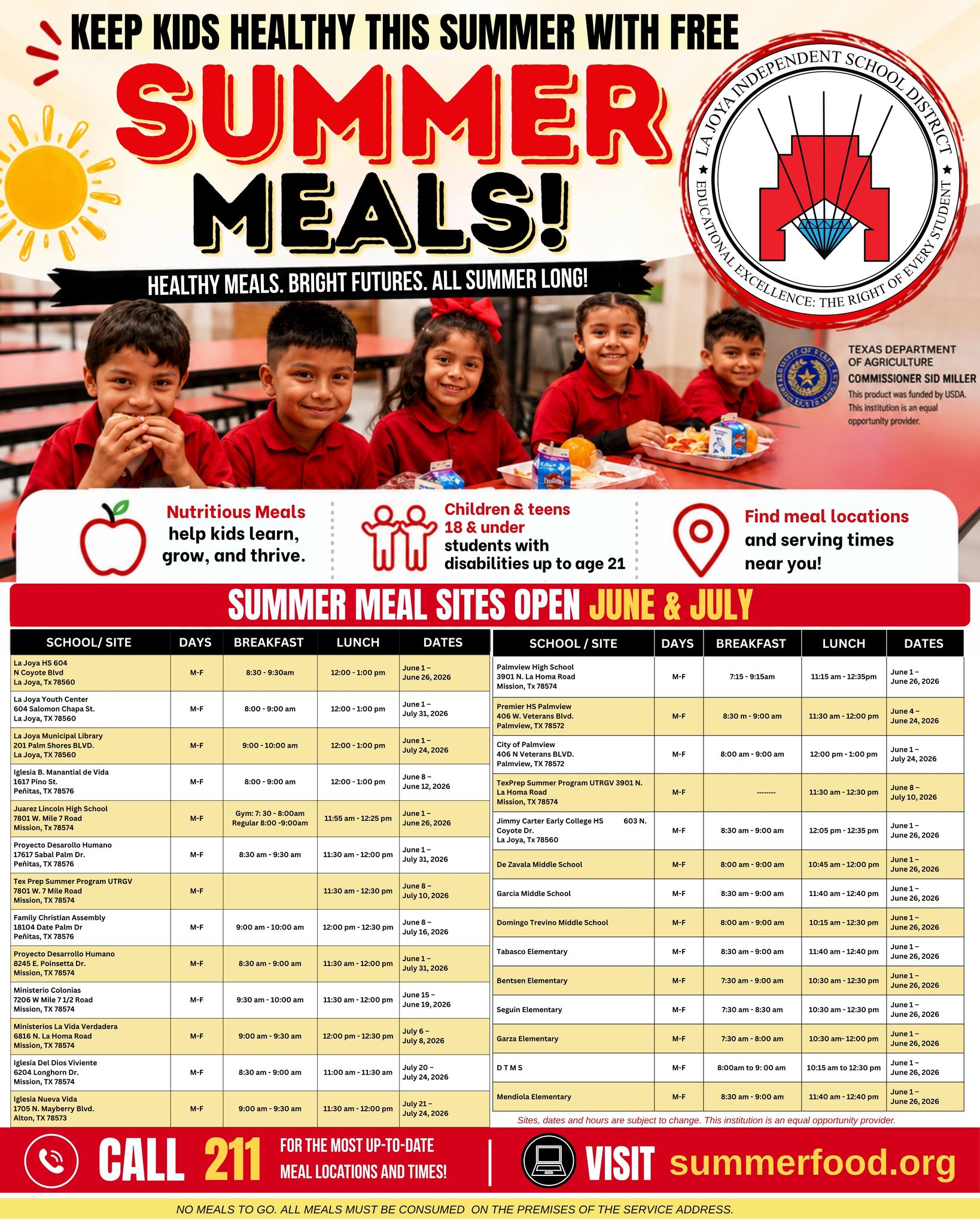 La Joya ISD's Summer Meals Program is serving up nutritious breakfasts and lunches throughout June and July