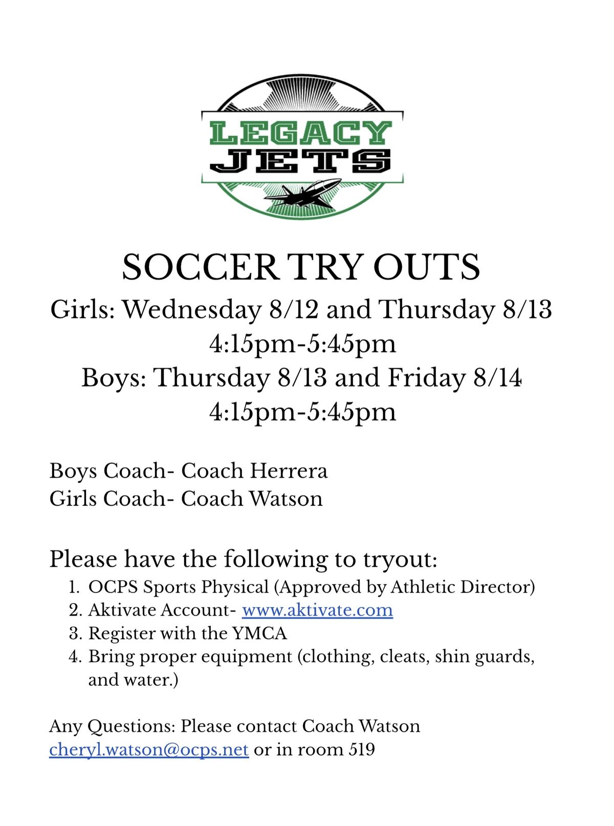 ⚽ Legacy Jets Soccer Tryouts Coming Up Fast!