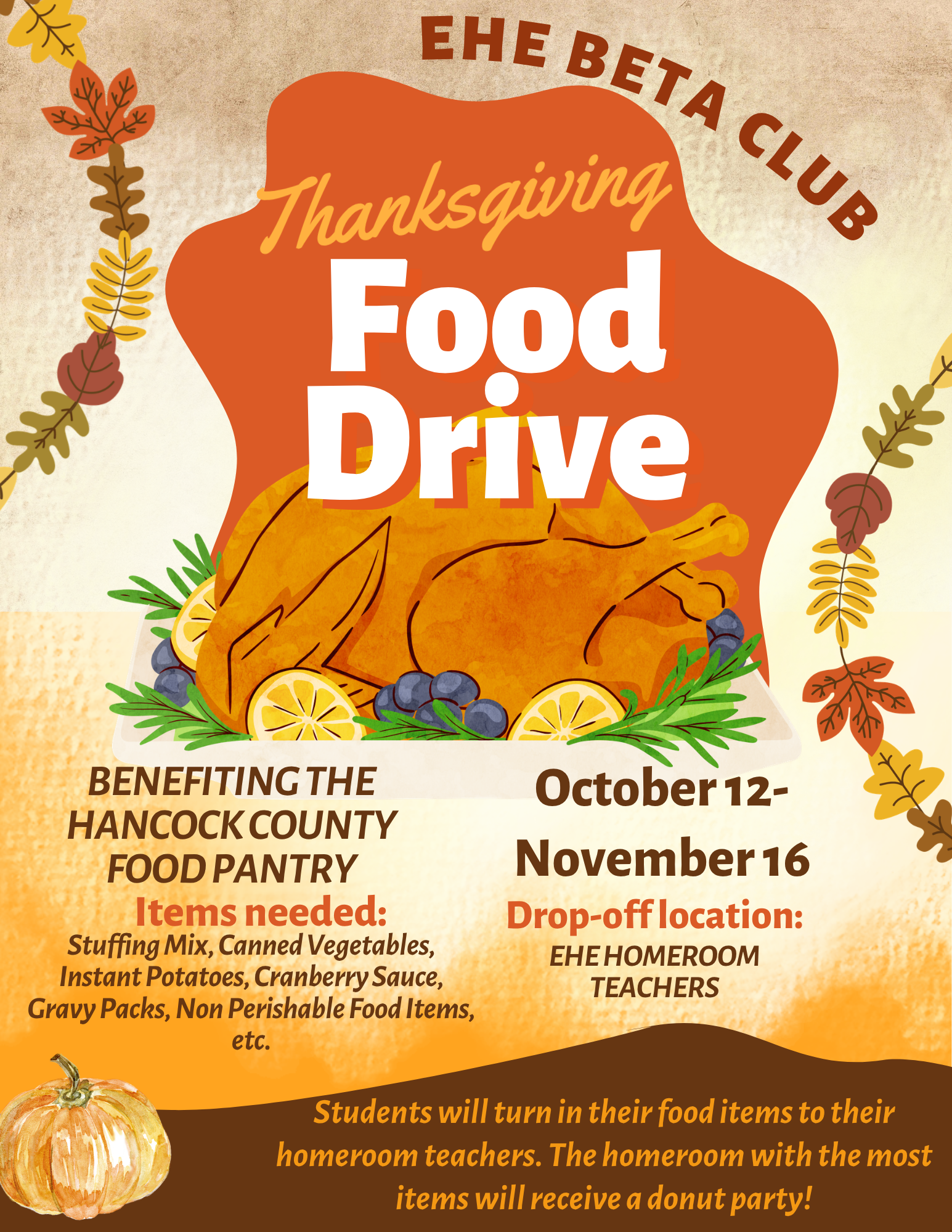 EHE Beta Club Food Drive Starts Tomorrow!