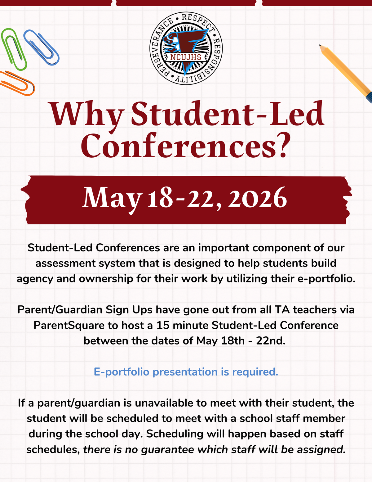 Upcoming Student-Led Conferences - May 18-22