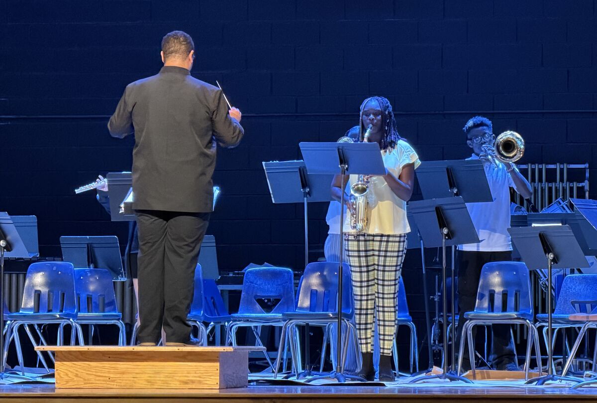 Eighth grade band spring concert performance.
