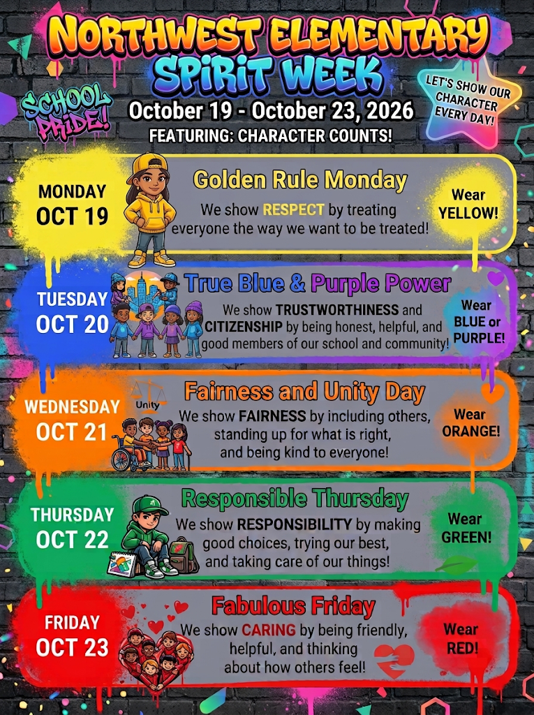 Don't Forget - Character Counts Spirit Week Starts Monday! 
