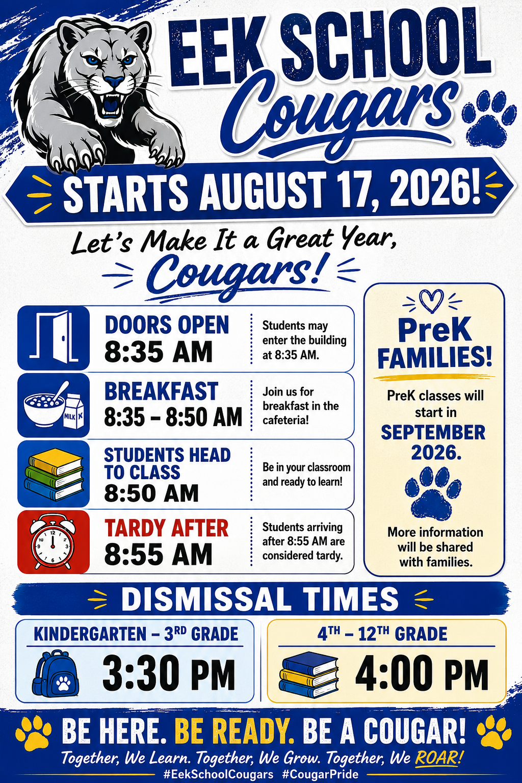 First Day of School Start and End Times
