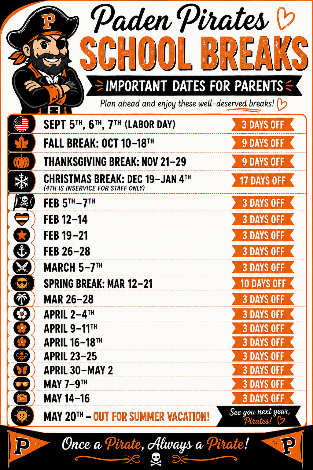 School Breaks Calendar 