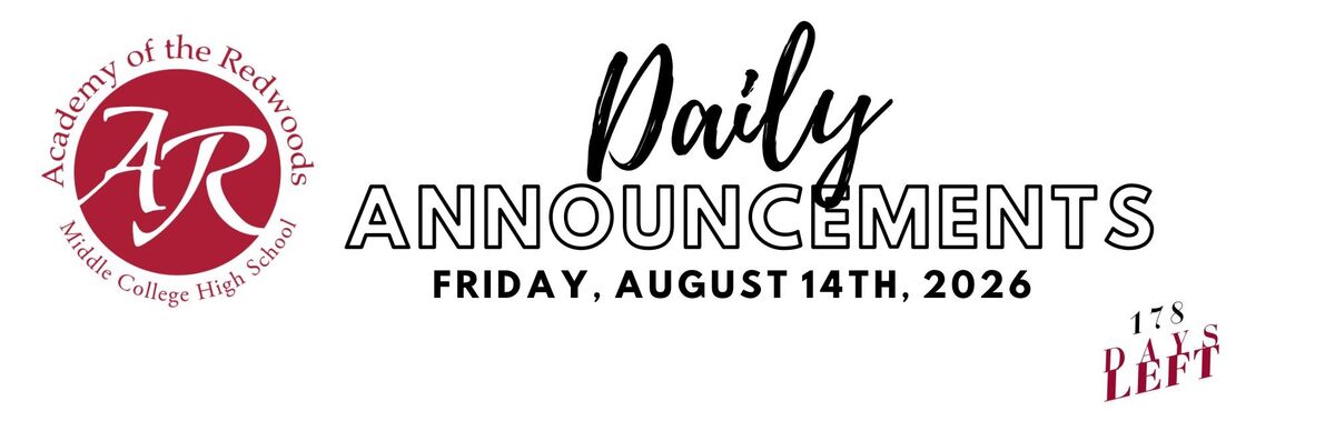 Daily Announcements - Friday, August 14, 2026