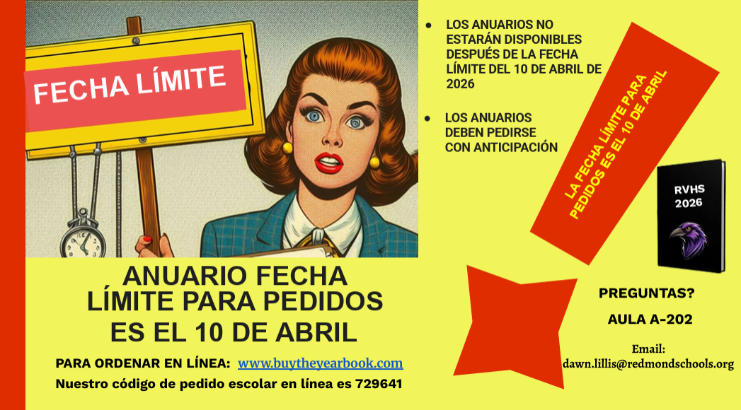 A retro-style graphic announces the yearbook order deadline is April 10th, 2026.