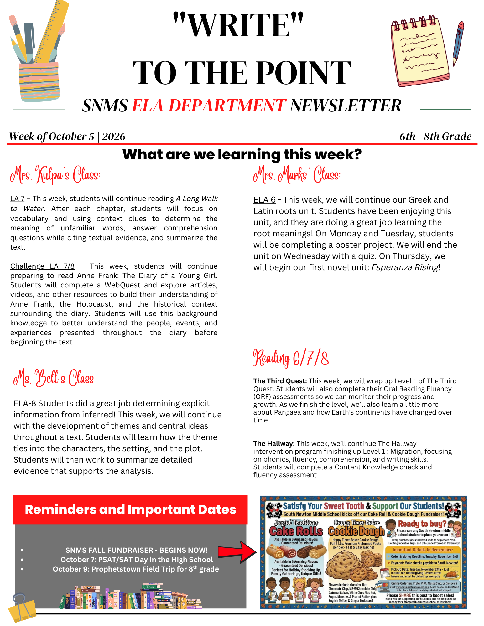SNMS ELA Newsletter – Week of October 5
