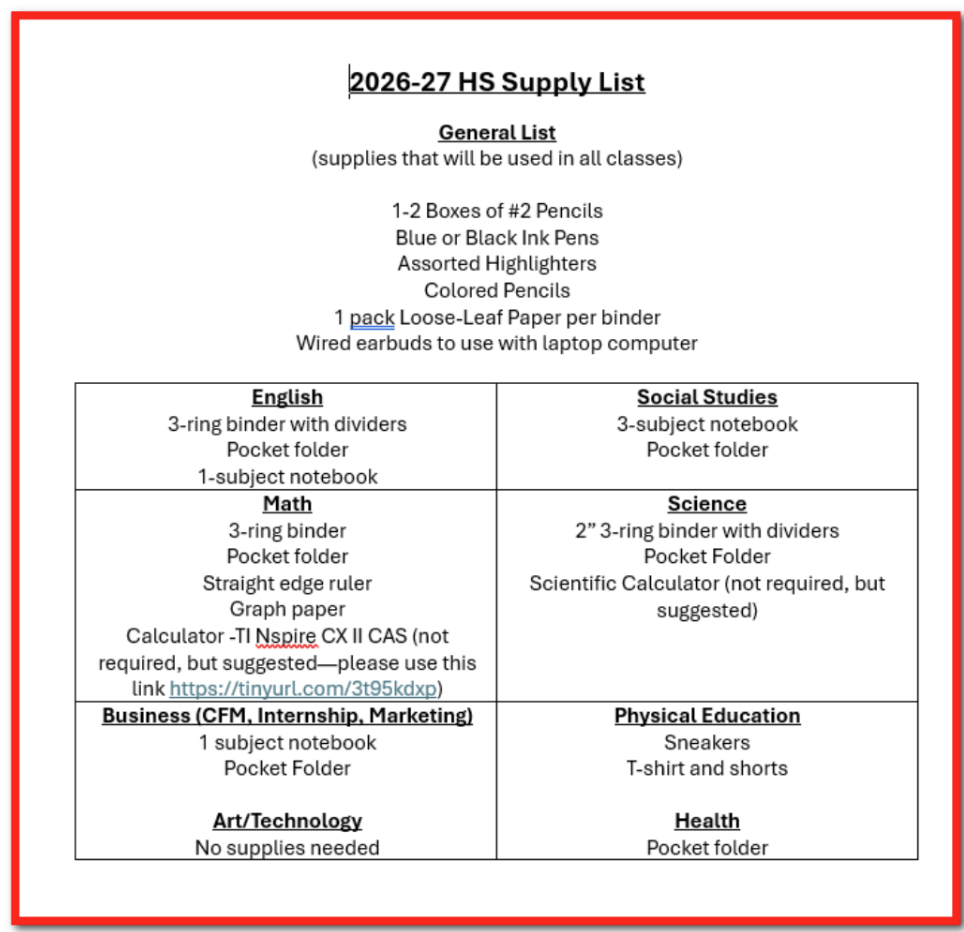 Saranac High School Summer Update #1