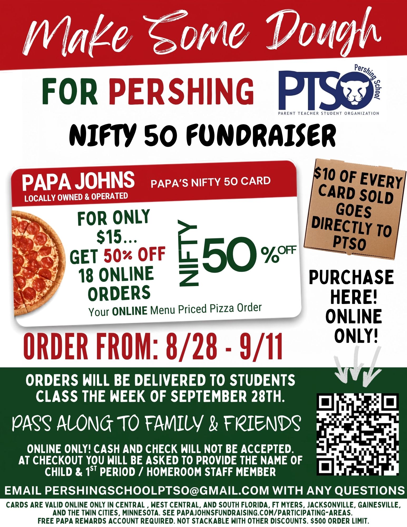 PTSO Papa Johns Fundraiser 8/28-9/11
