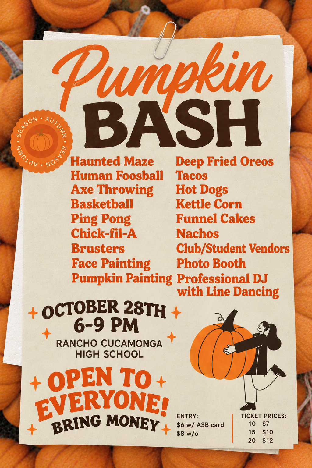 Join us for our annual PUMPKIN BASH : Wednesday, October 28 from 6pm - 9pm