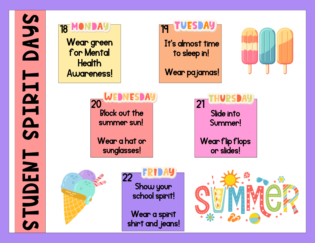 Last Week of School Dress up Days!