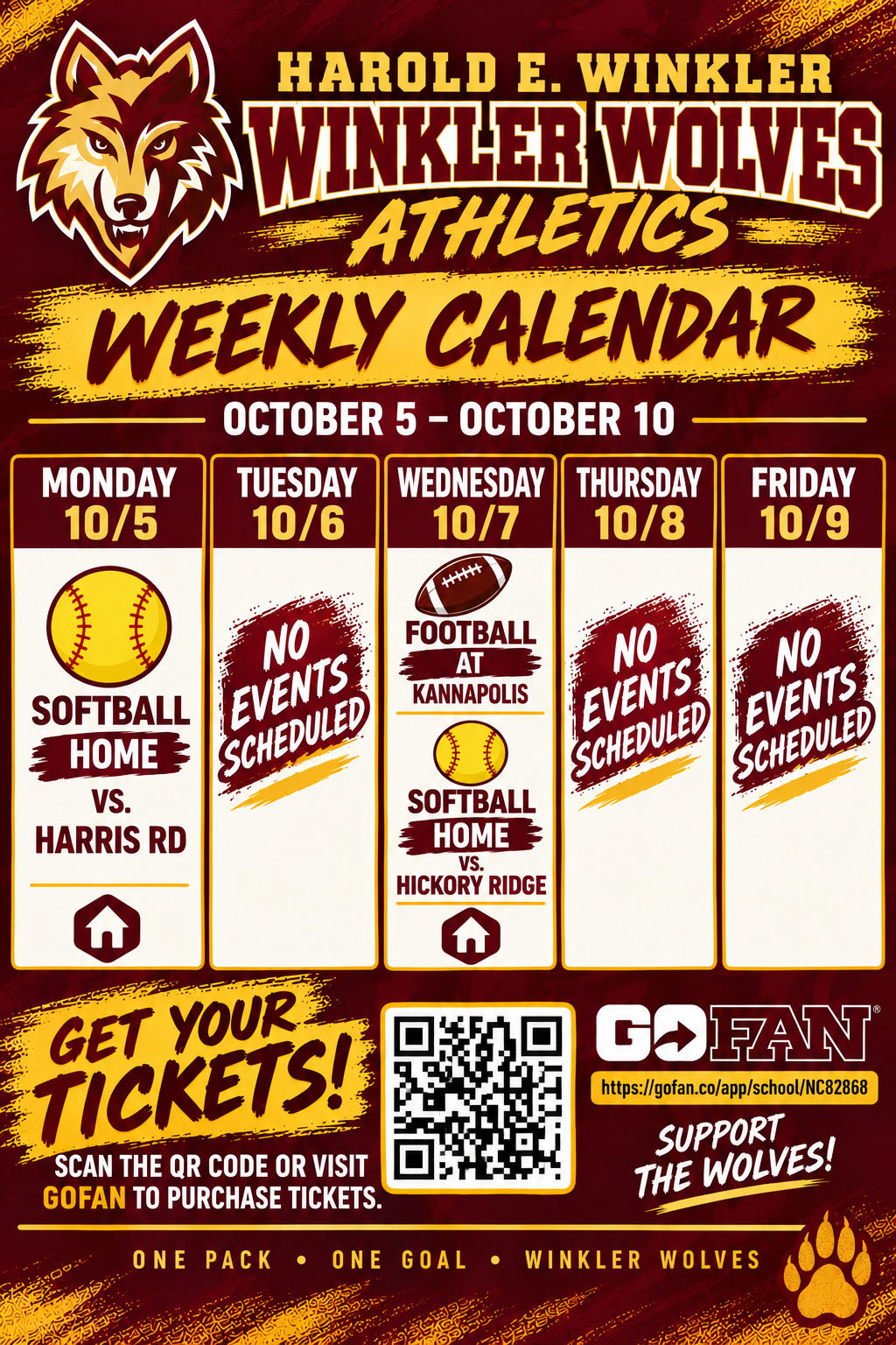 Winkler Athletics Weekly Schedule