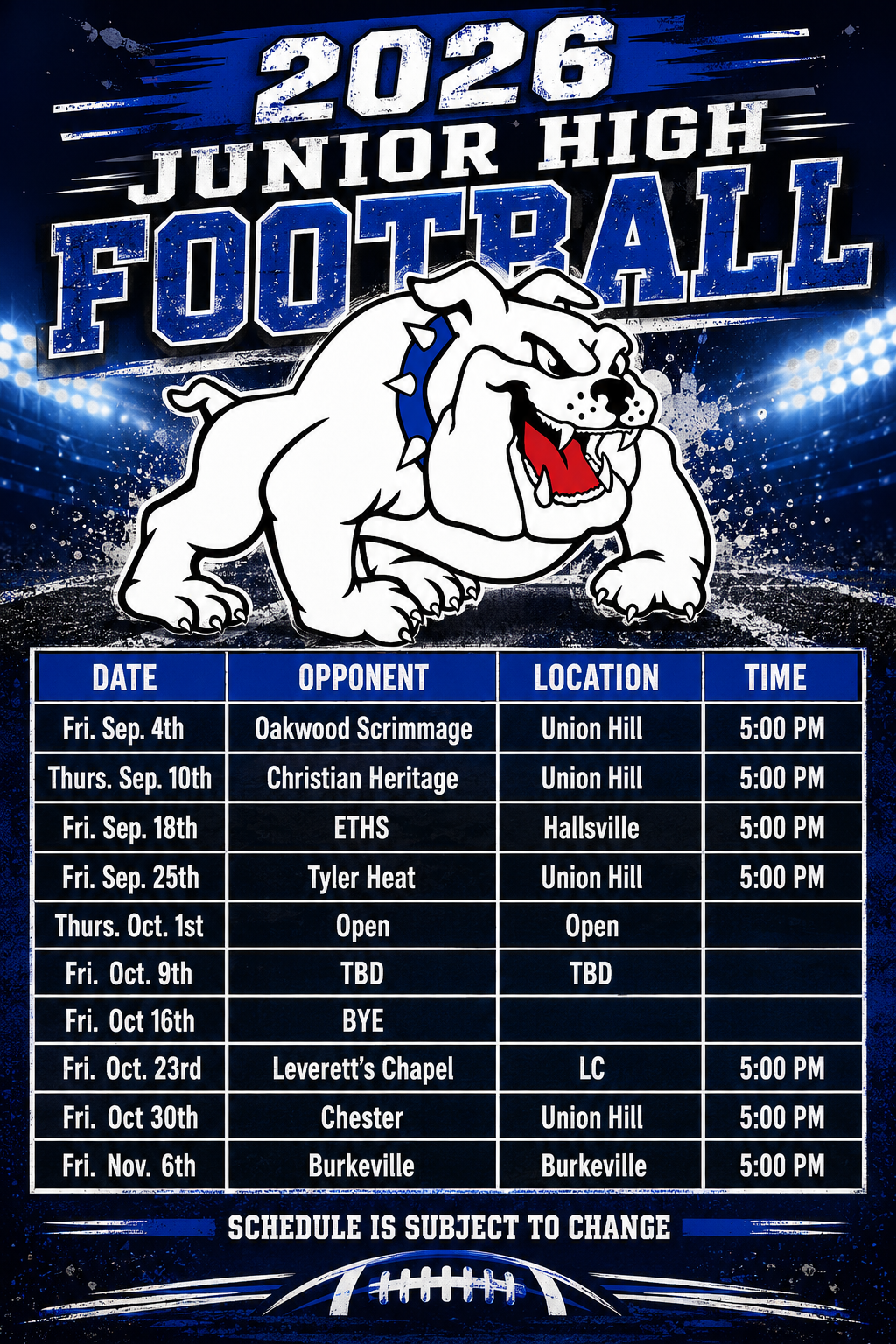 2026 Junior High Football Schedule