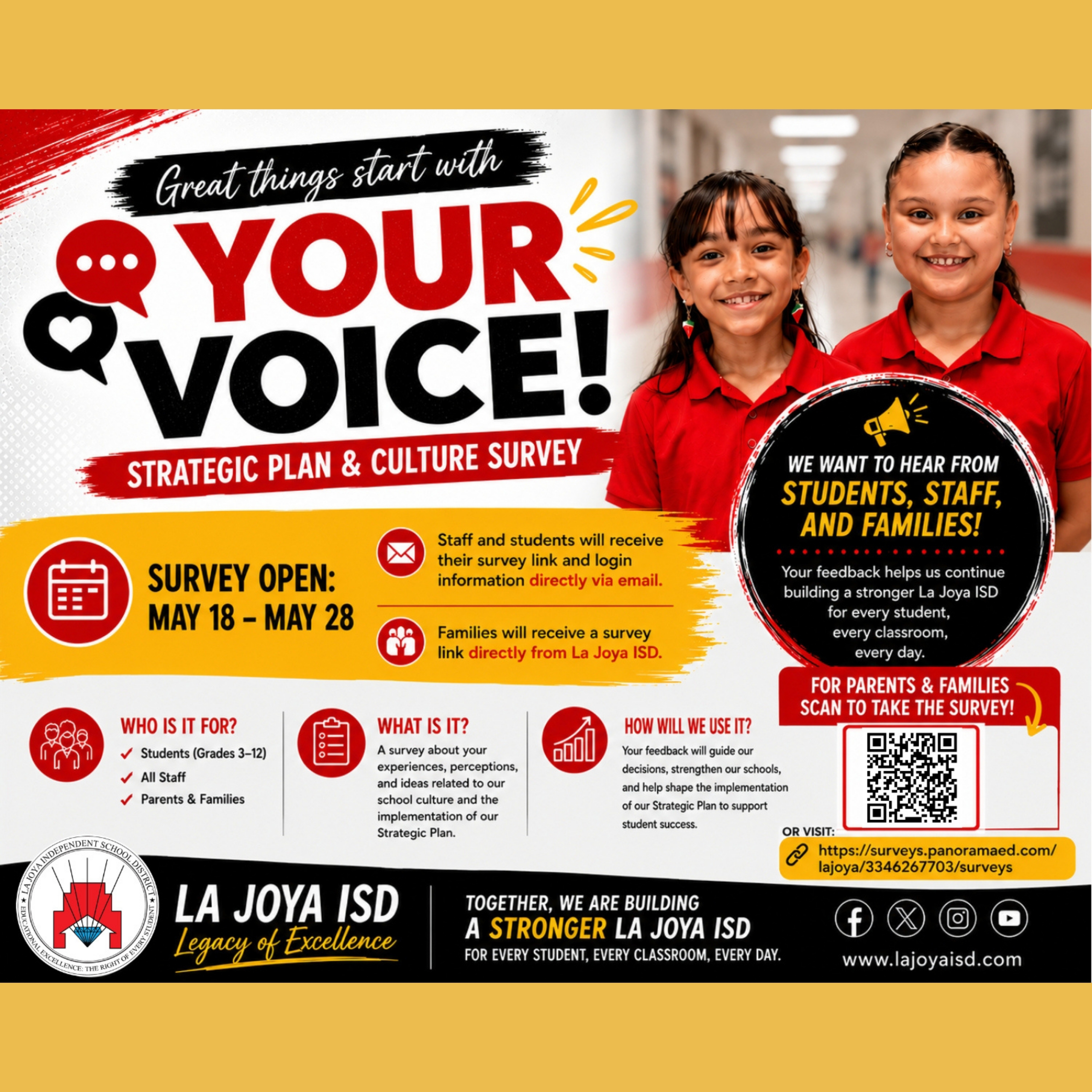 📣✨ REMINDER: Your Voice Matters at La Joya ISD! 📣✨ RECORDATORIO: ¡Tu voz importa en La Joya ISD! ✨📣